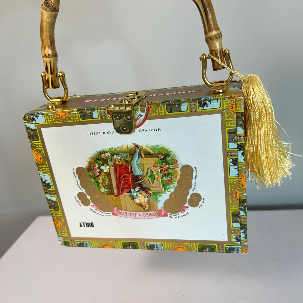 Kay Warren Cigar Box Purse Womens Multicolor Bamboo Handle Romeo y Julieta